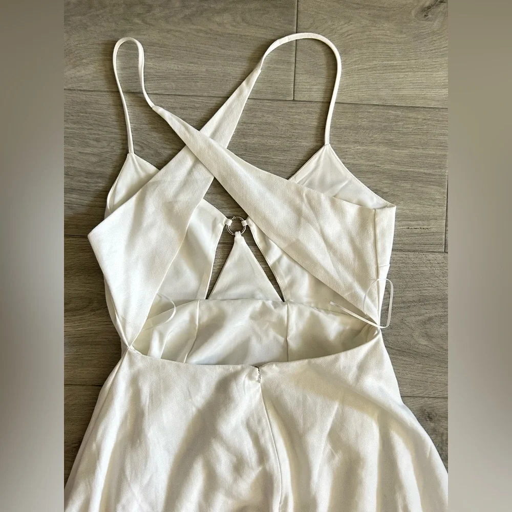 ASOS EDITION linen cami midi dress with cut out detail in white - Picture 7 of 8